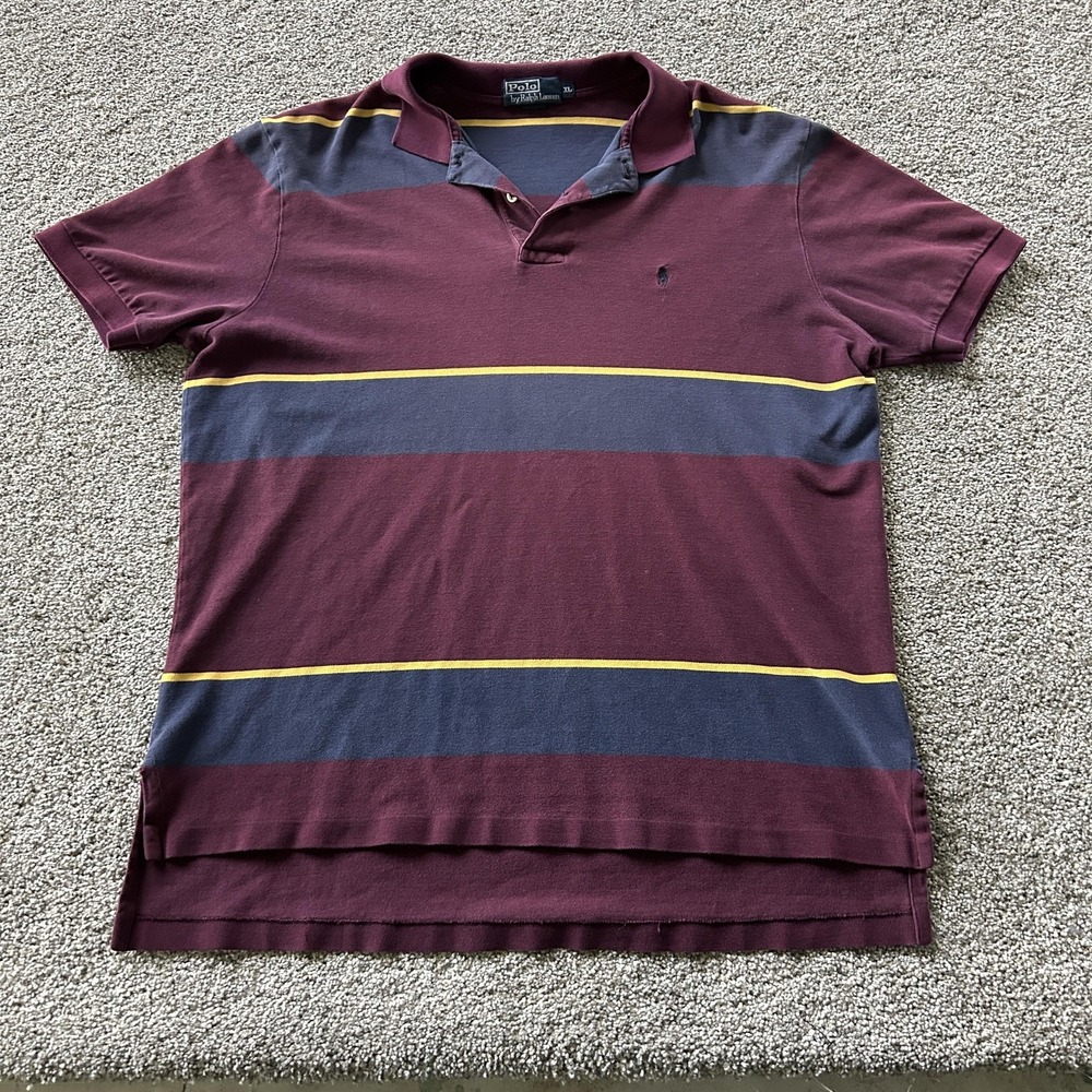 Polo By Ralph Lauren Polo Shirt Mens XL Maroon Stripe Knit Short Sleeve Casual